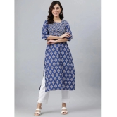 Janasya - Blue Cotton Womens Straight Kurti ( Pack of 1 ) - None