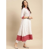 Rangita Women 100% Cotton Off White Contrast Placket Ikat Printed Calf Length Anarkali Kurti - None