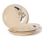 Bodhi House Handpainted Stoneware Ceramic Dinner Plates, 4 Pieces Serving for 4, Microwave and Dishwasher Safe, Bone-ash Free, Full Plate Set Crockery for Dining and Gifting, Feather White