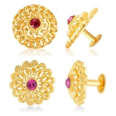 Vighnaharta Everyday wear Gold plated alloy Earring, Flower Earring, Round Earring, Fancy Earring, Stud Earring for Women and Girls ( Pack of -2 pair Earring) {VFJ1234-1400ERG} - Golden