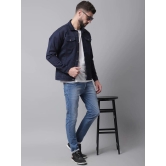 Rodamo Men Navy Blue Denim Cotton Jacket with Patchwork