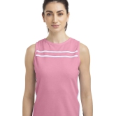 Women Striped Round Neck Poly Cotton Pink T-Shirt