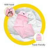 Fleece Baby Blanket with Hood Pink