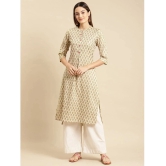 Rangita Women Beige Gold Printed Calf Length Straight Kurti - None