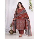 Swasti Cotton Printed Kurti With Palazzo Womens Stitched Salwar Suit - Maroon ( Pack of 1 ) - None