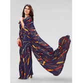 Kashvi Sarees Georgette Printed Saree With Blouse Piece - Navy Blue ( Pack of 1 ) - Navy Blue