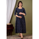 KASHVI Creation Women's Cotton Floral Printed  Maternity Feeding Kurta- (Navy  Blue )