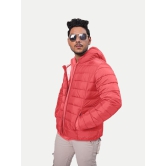 Men Classic Red puffed quilted Jacket with side pockets and hoodie