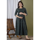 KASHVI Creation Women's Cotton Floral Printed  Maternity Feeding Kurta-Green