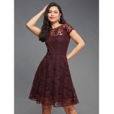 Miss Chase Polyester Self Design Knee Length Womens Skater Dress - Wine ( Pack of 1 ) - None