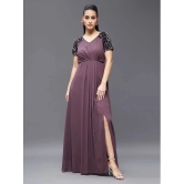 Miss Chase Polyester Embellished Full Length Womens Side Slit Dress - Mauve ( Pack of 1 ) - None