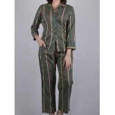 OWO THE LABEL Cord set for women stripe printed cords party wear and daily use shirt and bottom (OTL-CRD-1301)-Large / Green / Rayon Cotton