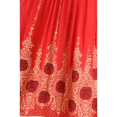 Lollipop-Red Embellished Long Skirt with Golden Print and Embroidered Patch Border