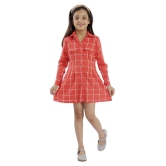 Kids Cave shirt dress for girls fit and flare Knee length fabric rayon check print (Color_Orange, Size_3 Years to 12 Years) - None