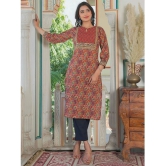 Vbuyz Cotton Printed Straight Womens Kurti - Maroon ( Pack of 1 ) - None