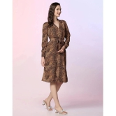 Selvia Crepe Printed Knee Length Womens Fit & Flare Dress - Brown ( Pack of 1 ) - None