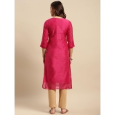 Rangita Women Chanderi Pink Sequin Yoke Embellished Calf Length Straight Kurti - None