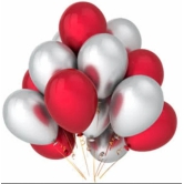 Solid Metallic Balloons  (Red, Silver Pack of 100) FREE Banner