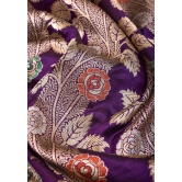 Meenakari Rose Creeper Jaal on Deep Purple Banarasi pure silk saree | SILK MARK CERTIFIED