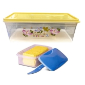 MANNAT Bread Box and Butter Box Set Multipurpose Air Tight Container Bread Butter Box with Plastic Top Cover Lid with a Knife -4700 ML,1000 ML(Set of 2,Multicolor)