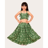 Kid Girls Readymade Bandhani Print Designer Blouse With Lehenga Set-Green / 5 Years-6 Years