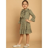 MINI & MING Girls Floral Printed Band Collar Bell Sleeve Ruffled Fit & Flare Dress