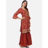 Women Floral Printed Sequinned Bell Sleeve Pure Cotton Kurta with Sharara