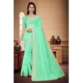 Om Shantam Sarees Georgette Embroidered Saree With Blouse Piece - Sea Green ( Pack of 1 ) - Sea Green