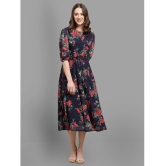 Fabflee - Navy Georgette Womens Fit & Flare Dress ( Pack of 1 ) - None