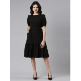 JASH CREATION Polyester Solid Knee Length Womens Fit & Flare Dress - Black ( Pack of 1 ) - None