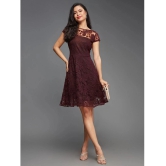 Miss Chase Polyester Self Design Knee Length Womens Skater Dress - Wine ( Pack of 1 ) - None