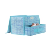 PrettyKrafts Jute Fabric Storage Box Storage Bins with Handle Drawer Organiser with Lid Folding Storage Bins Box Containers for Socks, Underwear, Bras, Ties 1+1 drawer- Blue