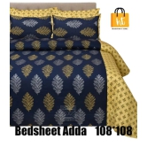 Bedsheet Adda-Super Mega King Size  King Size(108*108 in)-Pure Cotton Sanganeri Printed Jaipuri  Double Bedsheet With 2 Matching Pillow Covers-RJ-14-03-(108*108)-HT8303