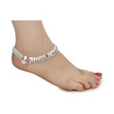 AanyaCentric Combo of 2 Pair Silver Plated White Metal Indian Traditional Ethnic Payal Anklets - Silver