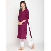 Queenley - Purple Cotton Women's Straight Kurti ( Pack of 1 ) - XXL