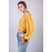 Women's Yellow  Regular Sleeves Surplice Neckline Top (OTL-TPS1017)-Yellow / M