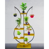 Decorative Iron 6 Tier Flower Pot Holder Shelf Indoor & Outdoor Metal Plant Stand Space Saving Garden Planter for Multiple Pots-Black & Yellow