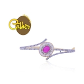 Gilher Fancy American Diamond Pink Ruby Stone Bracelet With Side Open Lock For Women And Girls - None