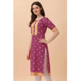 Glomee - Wine Crepe Women's Straight Kurti ( Pack of 1 ) - None