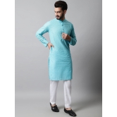 Jompers Men Sky Blue Chikan Kurta Only-XL / Blue