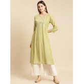 Rangita Women Mint Green Yoke Zari Embroidered Calf Length A-line Kurti - L, Mint Green