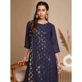 Janasya Crepe Printed A-line Womens Kurti - Navy Blue ( Pack of 1 ) - None