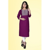 haya fashion - Magenta Rayon Women's Straight Kurti ( Pack of 1 ) - None