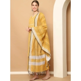 Printed yellow kurta with lace work, pallazos dupatta set-XXL / Yellow