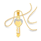 Vighnaharta Lovers Heart & Key CZ Gold and Rhodium Plated Alloy Pendant with Chain for Girls and Women - [VFJ1220PG] - Golden