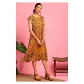 Janasya Poly Georgette Yellow Fit And Flare Dress - - XS