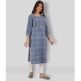 FABRR - Blue Cotton Women's Straight Kurti ( Pack of 1 ) - None