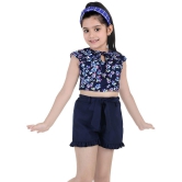 Naughty Ninos Girls Navy Blue Floral Printed Top with Short - None