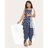 Girls A-line Sleeveless Rayon Dhoti Kurta and Dupatta Set Festive & Party Floral Print Square Neck Dupatta Net Border Lace.-Blue / 10 - 11 Years