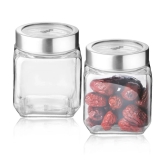 Treo By Milton Cube Storage Glass Jar, Set of 2, 580 ml Each, Transparent | Storage Jar | Modular Kitchen | Multipurpose Jar - Transparent